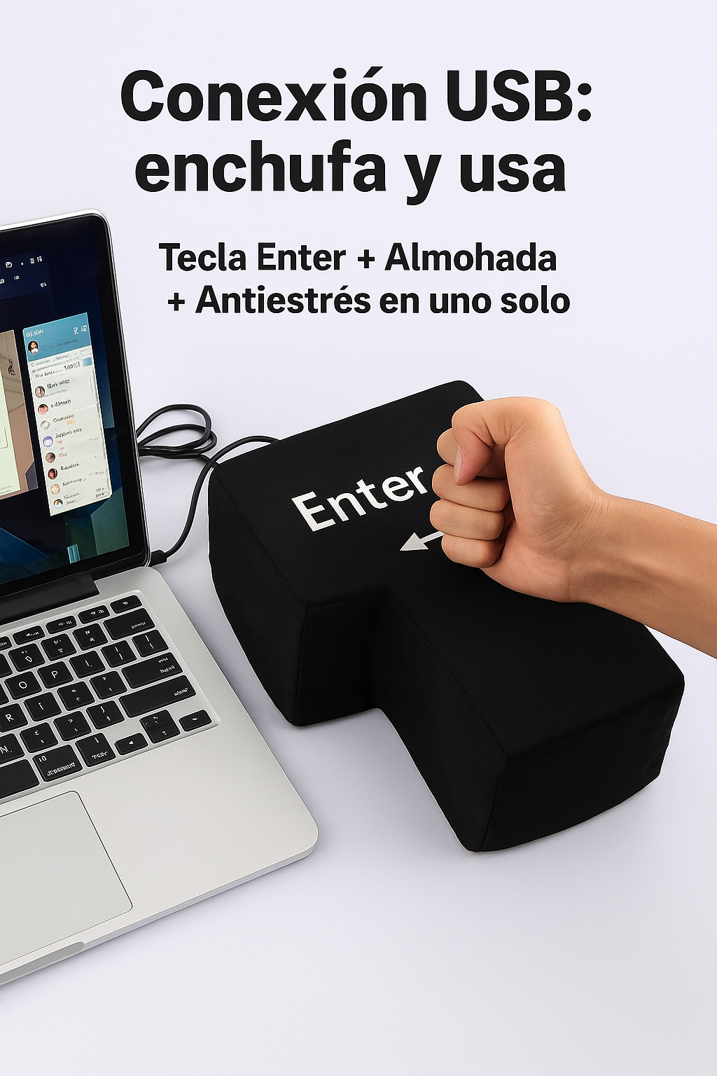 Tecla ENTER Gigante USB Antiestrés – Almohada de Oficina para Ordenador | Gadget Divertido para Programadores y Gamers